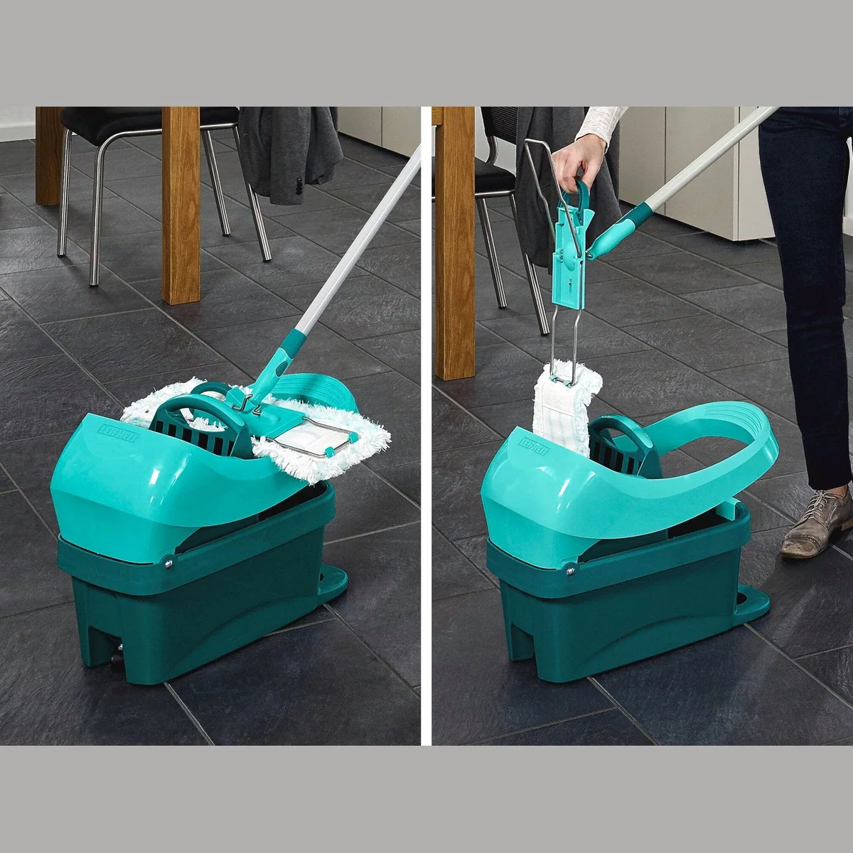 Leifheit Profi XL Bodenwischer-Set, 8l Fassungsvermögen, Fußbedienung, mit Rollen 3