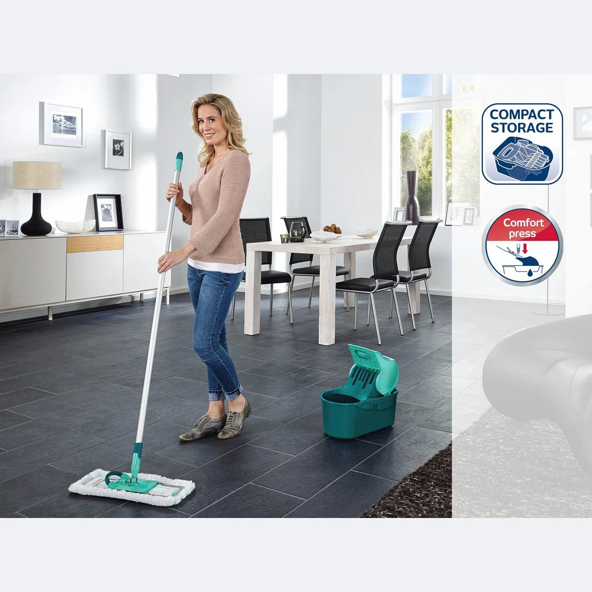 Leifheit Wischtuchpresse Profi Compact, platzsparend, 8l Fassungsvermögen, Hebelwirkung 2