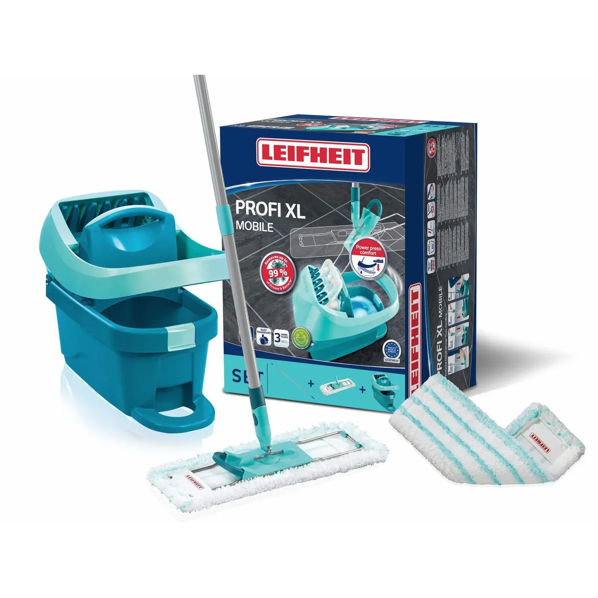 Leifheit Profi XL Mobile Bodenwischer-Set, 360° Drehgelenk, 42 cm Wischbreite