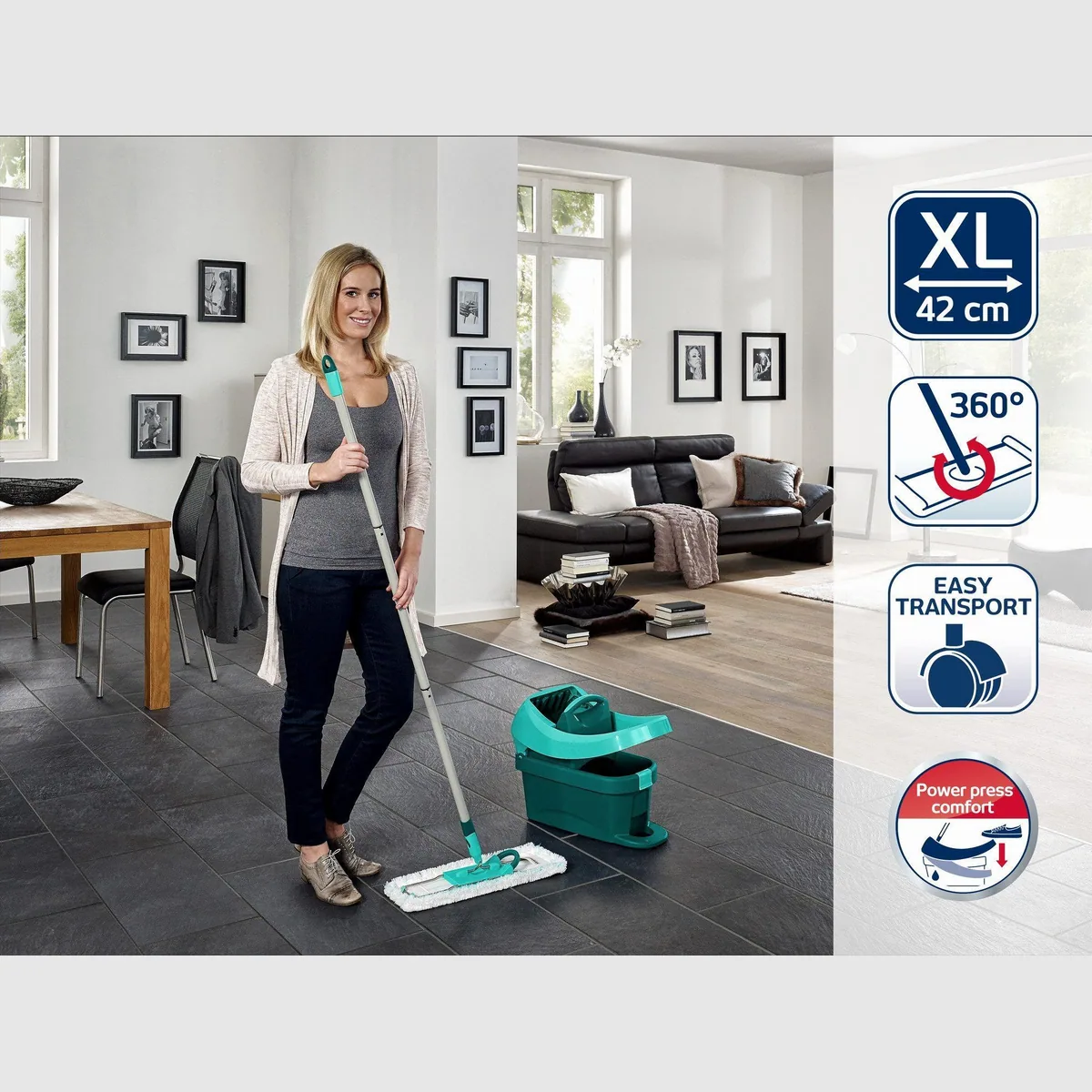 Leifheit Profi XL Mobile Bodenwischer-Set, 360° Drehgelenk, 42 cm Wischbreite 3
