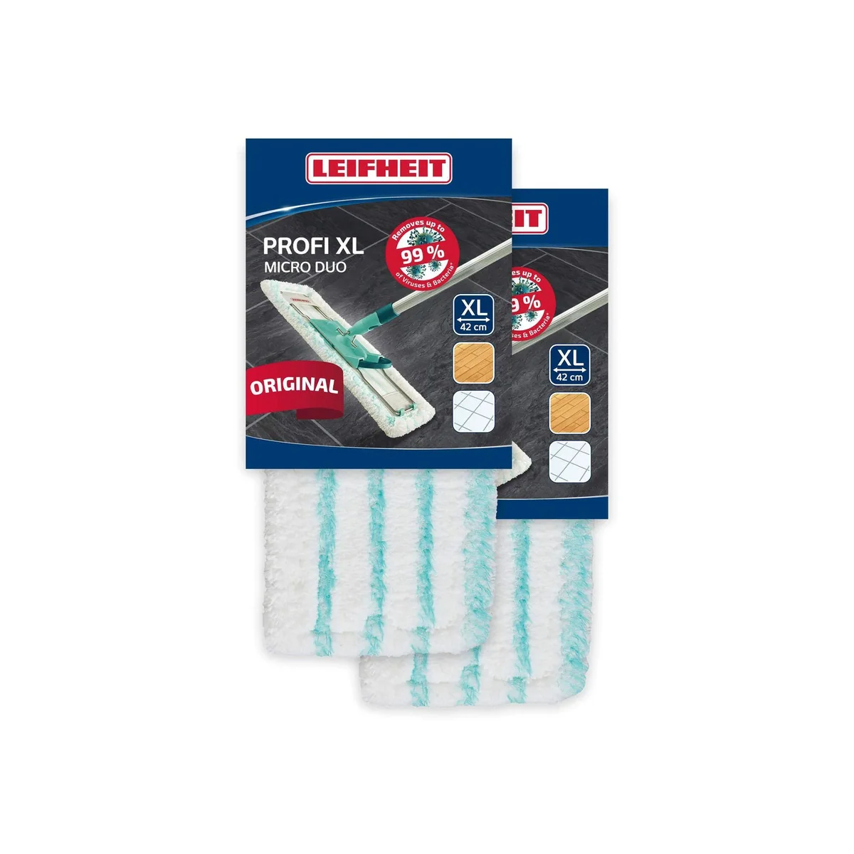 Leifheit Wischbezug Profi XL micro duo, 2er Set, Mikrofasern, waschbar, für alle glatten Böden