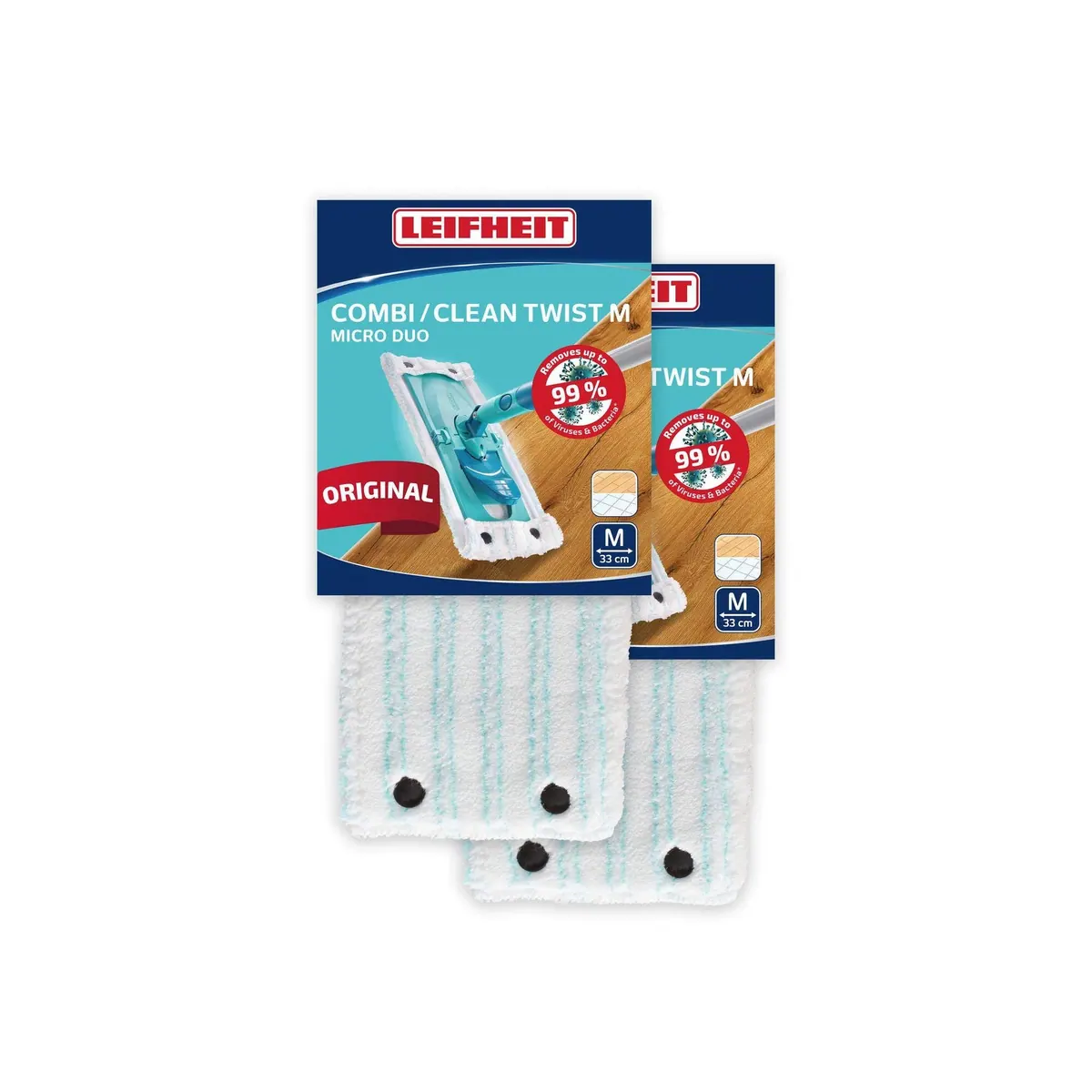 Leifheit Wischbezug CLEAN TWIST M, 2er Set, doppelte Reinigungskraft — für glatte Böden