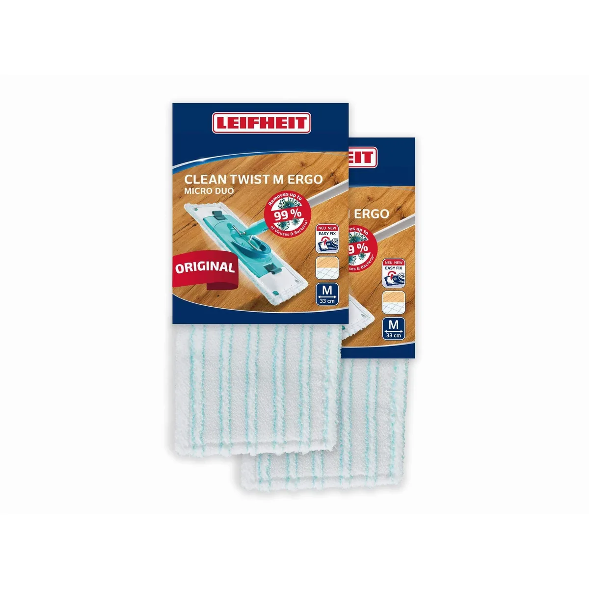 Leifheit Wischbezug CLEAN TWIST M Ergo, 2er Set, hohe Reinigungskraft, waschbar bei 60°C