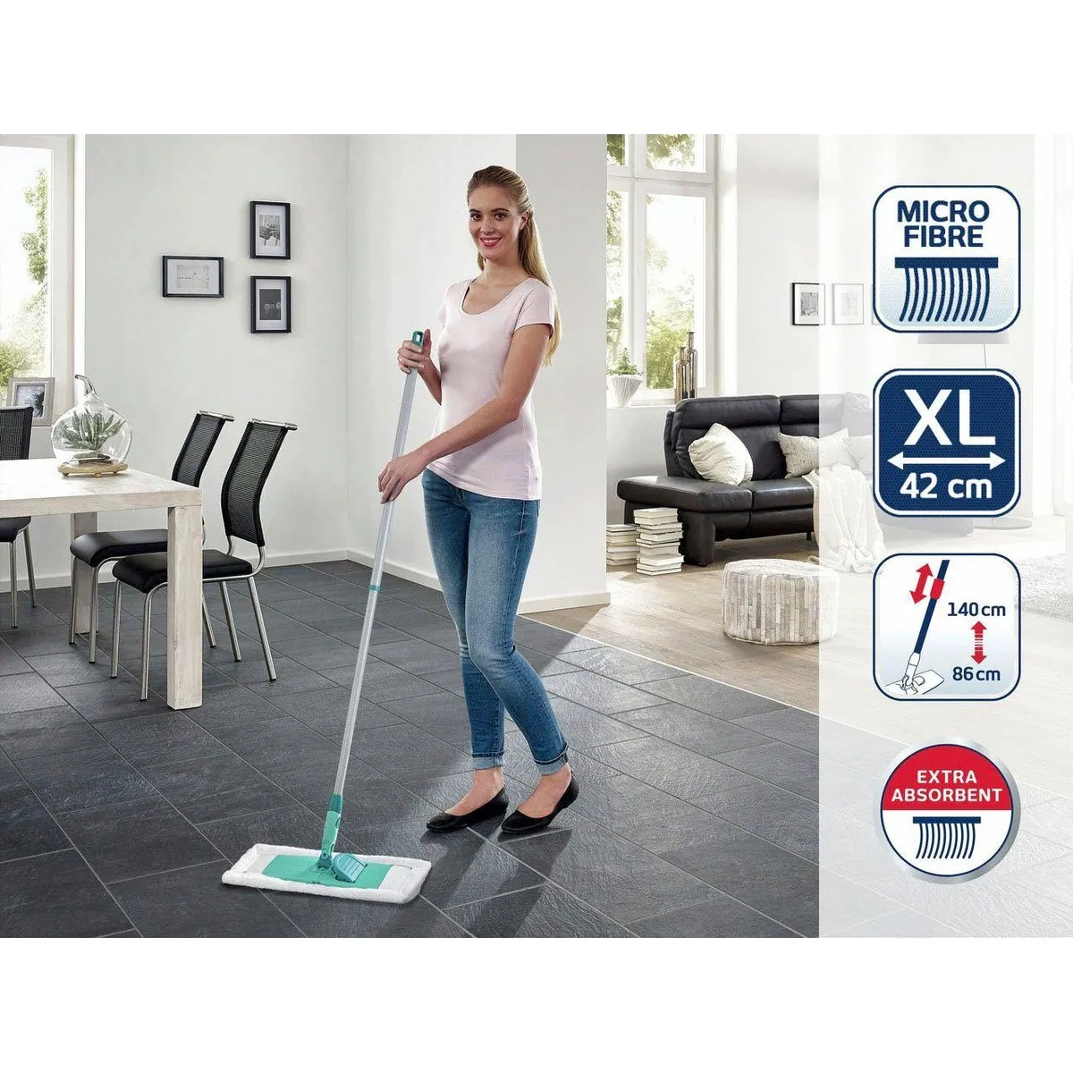 Leifheit Bodenwischer Classic XL microfibre, 100% Mikrofaser, Teleskopstiel 5