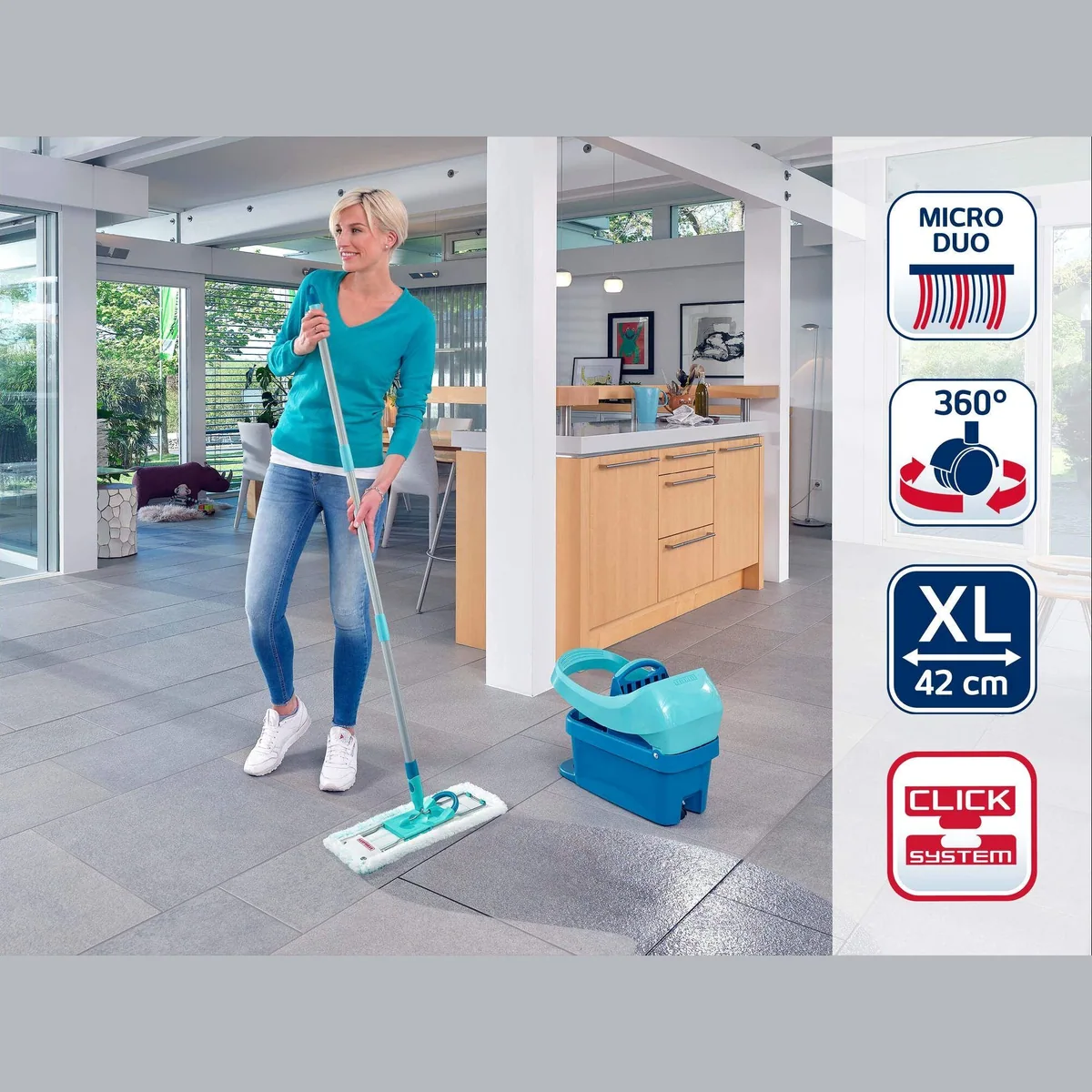 Leifheit Profi XL Bodenwischer-Set, 360° Gelenk, mobile Wischtuchpresse — für alle Hartböden 3