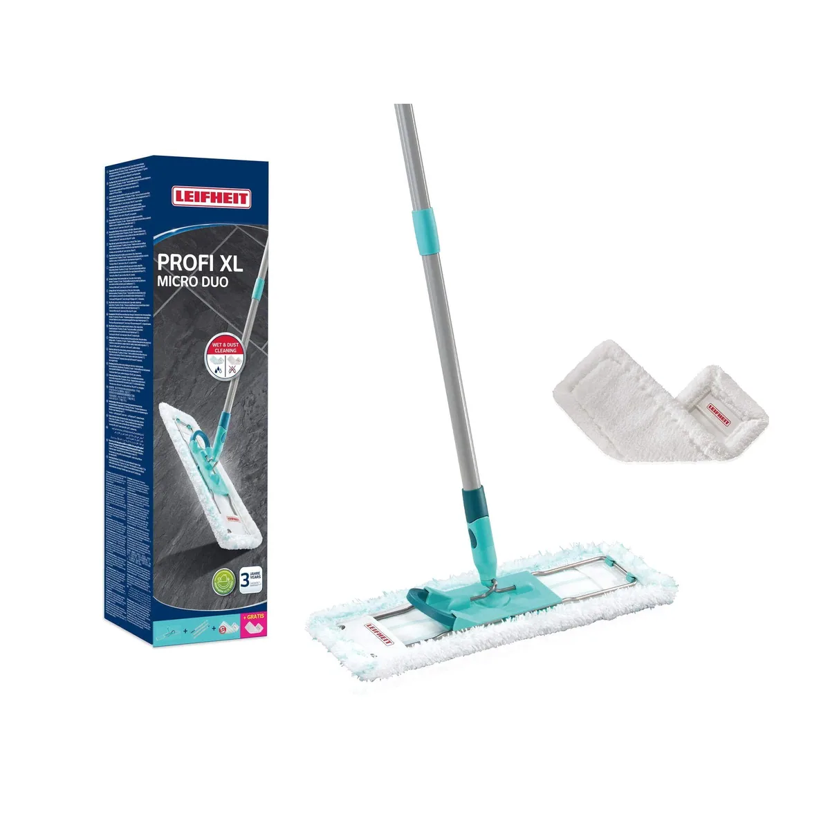 Leifheit Bodenwischer Profi XL micro duo + SUPERDUSTER XL, 2-in-1-System, 42 cm Wischbreite, hygienische Reinigung