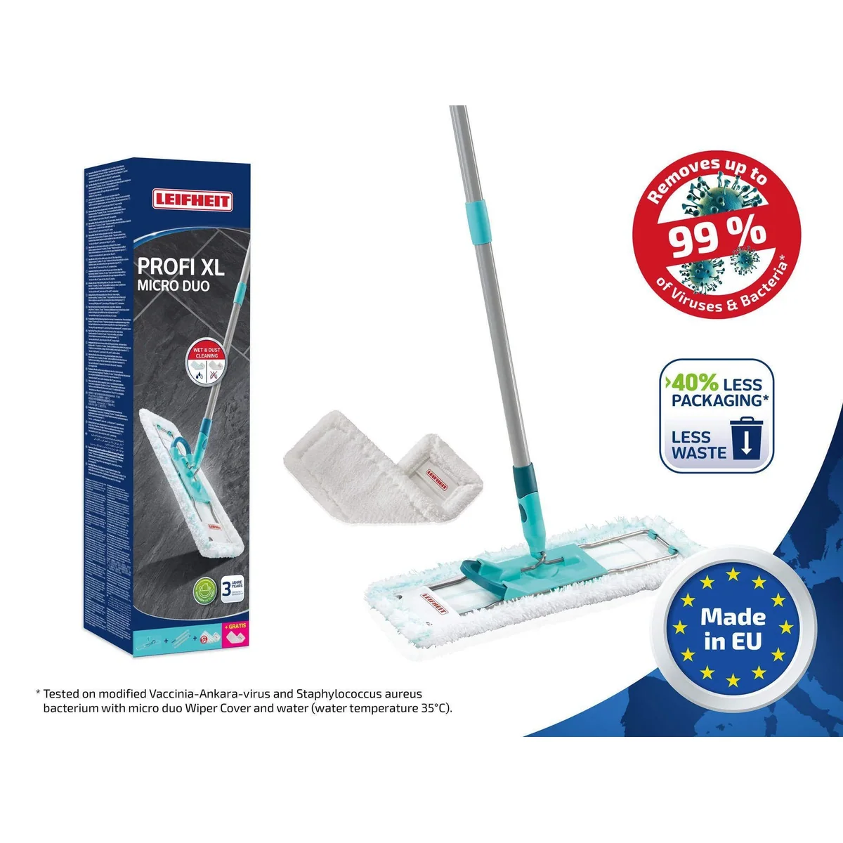 Leifheit Bodenwischer Profi XL micro duo + SUPERDUSTER XL, 2-in-1-System, 42 cm Wischbreite, hygienische Reinigung 2