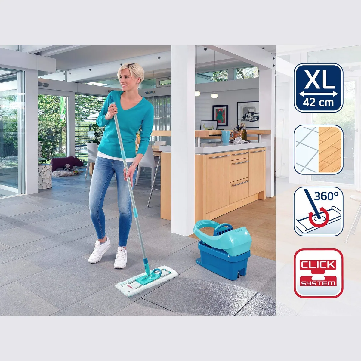 Leifheit Bodenwischer Profi XL micro duo + SUPERDUSTER XL, 2-in-1-System, 42 cm Wischbreite, hygienische Reinigung 3
