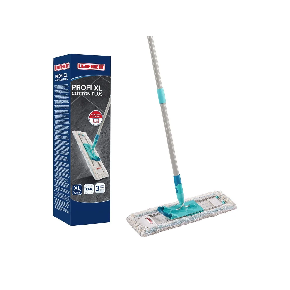 Leifheit Bodenwischer Profi XL cotton plus, 42 cm Wischbreite, waschbar bei 60°C, Click-System