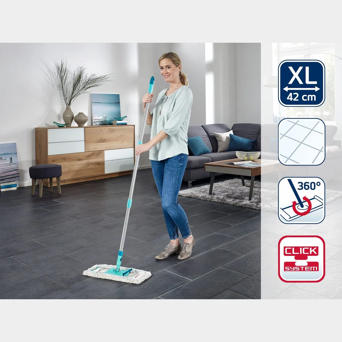 Leifheit Bodenwischer Profi XL cotton plus, 42 cm Wischbreite, waschbar bei 60°C, Click-System 3
