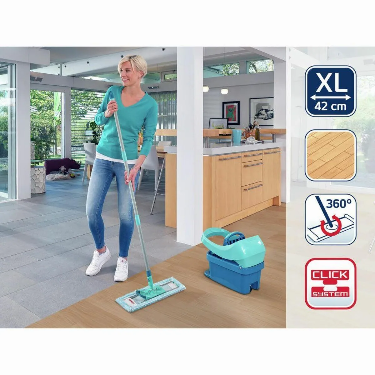 Leifheit Profi XL super soft Wischsystem, 360° Drehgelenk, waschbarer Wischbezug 3