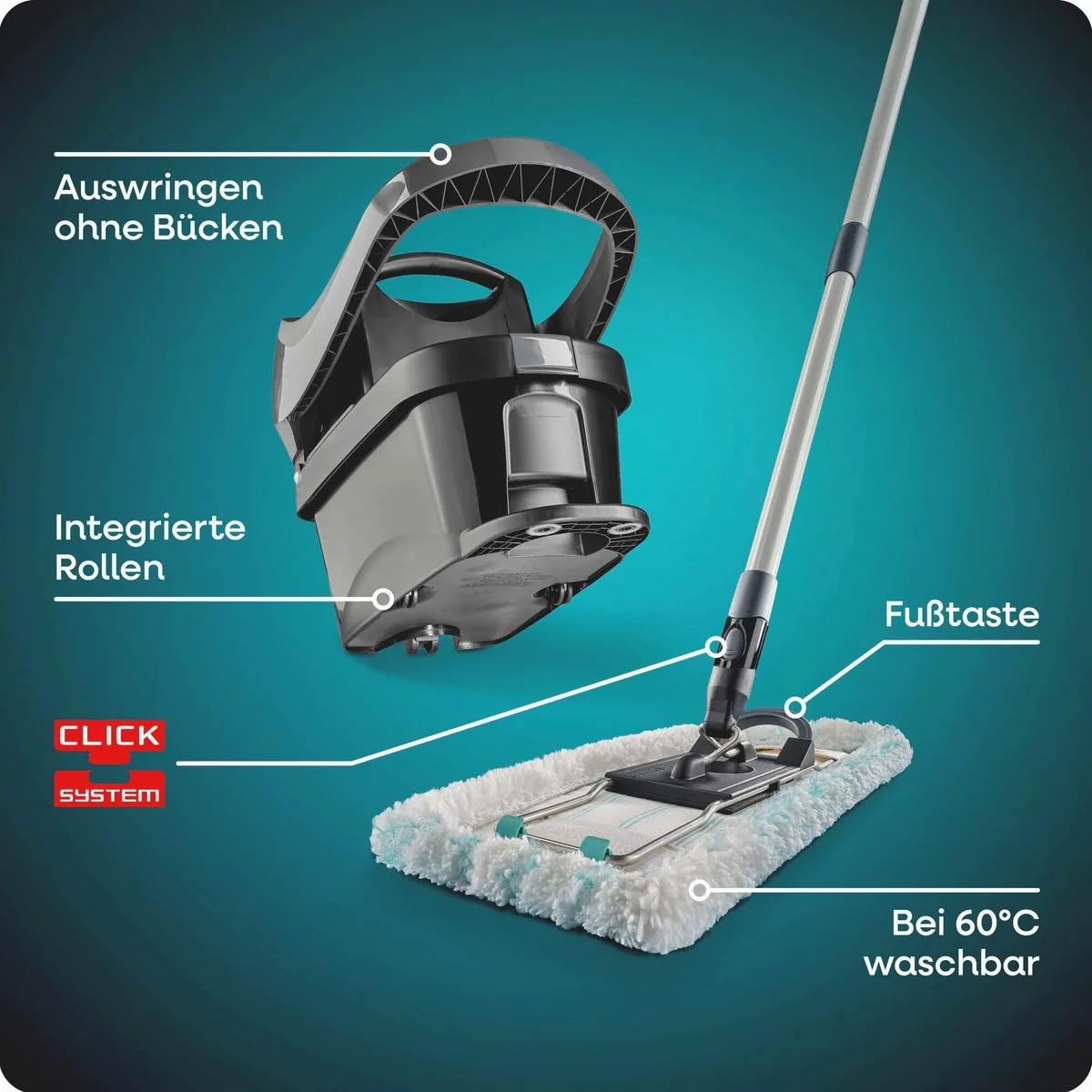 Leifheit Bodenwischer-Set Profi XL Black, 360° Drehgelenk, waschbarer Bezug, 42 cm Wischbreite 3