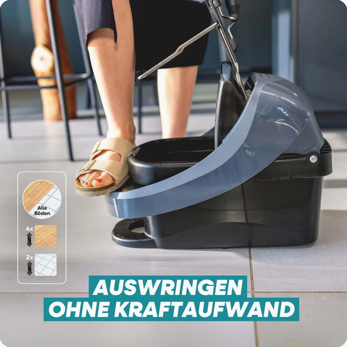 Leifheit Bodenwischer-Set Profi XL Black, 360° Drehgelenk, waschbarer Bezug, 42 cm Wischbreite 5