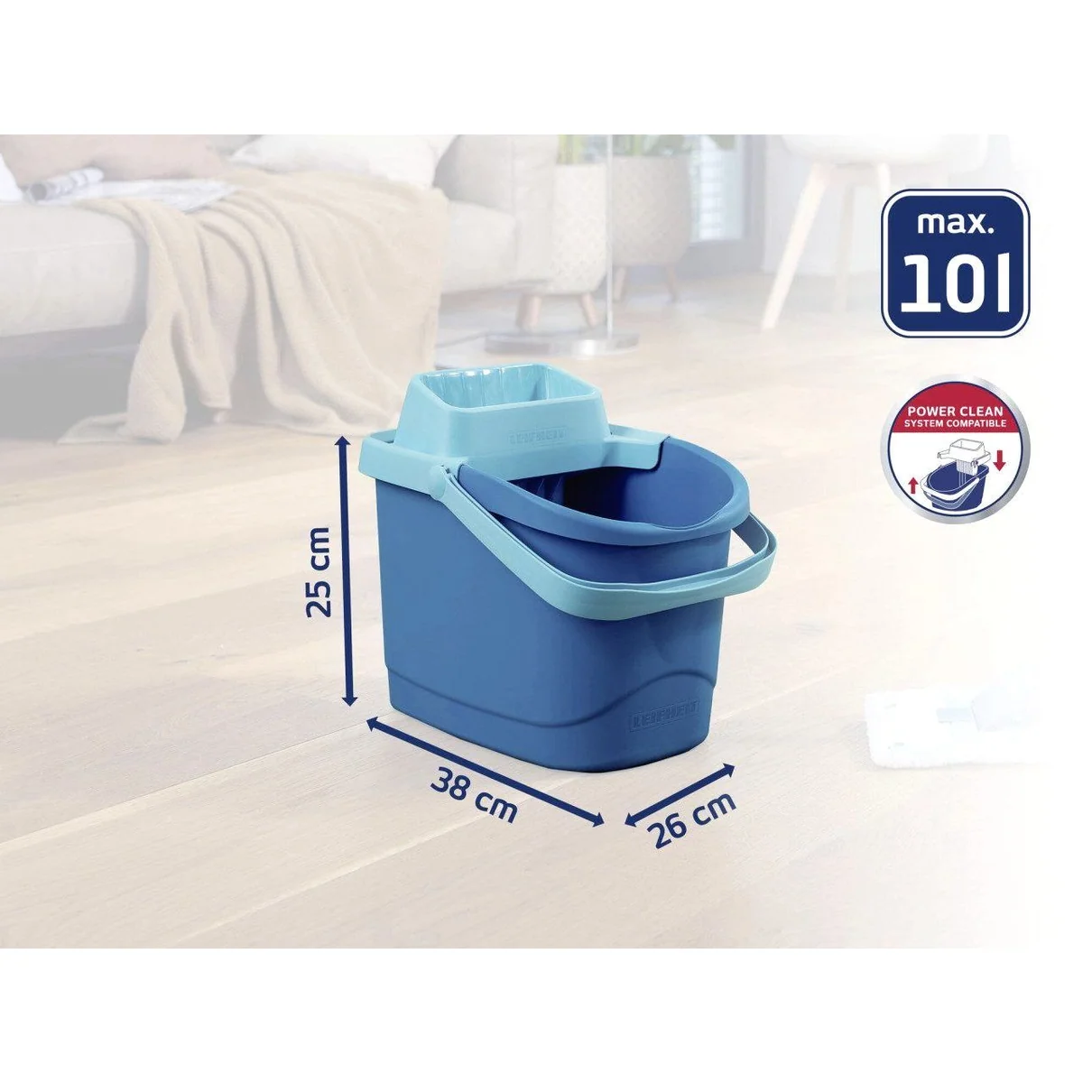 Leifheit Eimer Power Clean M, 10 Liter Fassungsvermögen, ergonomischer Griff 2