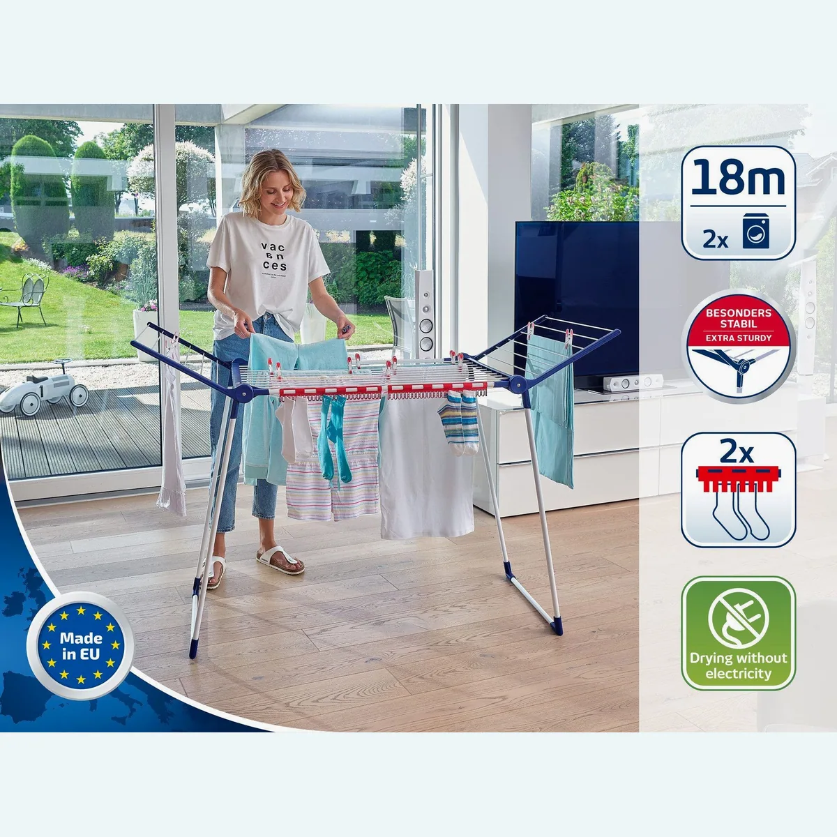 Leifheit Pegasus 180 Solid, 18m Trockenlänge, stabiler Stand, ausklappbare Flügel 3