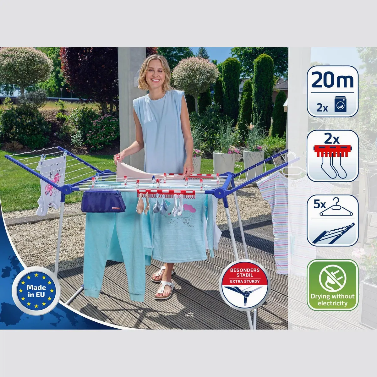 Leifheit Pegasus 200 Solid Comfort, 20m Trockenlänge, 107cm Flügelhöhe, stabil & platzsparend 2