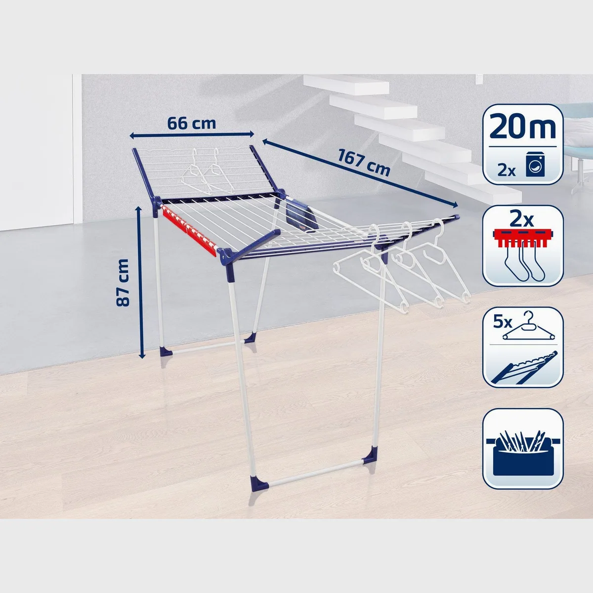 Leifheit Pegasus 200 Solid Comfort, 20m Trockenlänge, 107cm Flügelhöhe, stabil & platzsparend 5