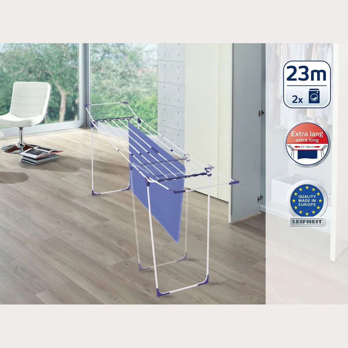 Leifheit Wäscheständer Classic Extendable 230, große Trockenkapazität, stabil und platzsparend 2
