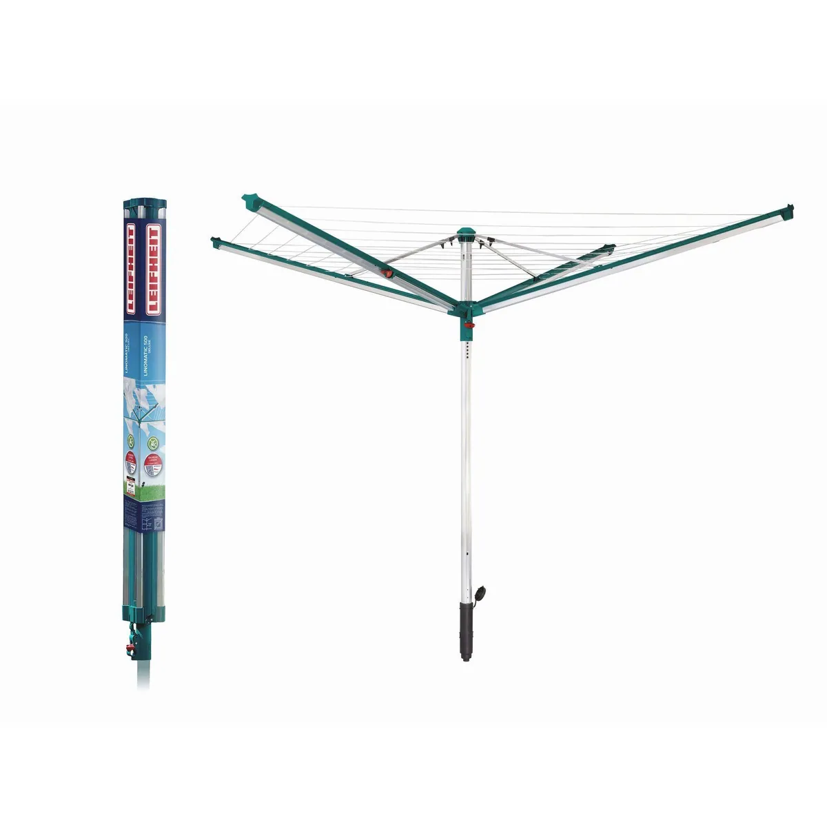 Leifheit Linomatic 500 Deluxe Wäschespinne, 50m Leinenlänge, Easy-Lift-System, witterungsbeständig