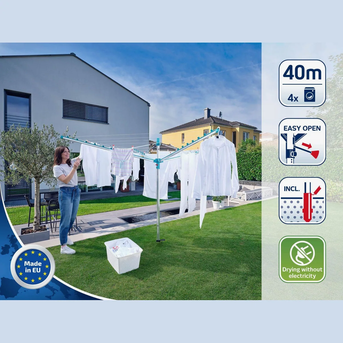 Leifheit Linomatic 400 Easy Wäschespinne, 40m Leinenlänge, Easy-Lift-System, schmutzgeschützte Leinen 3