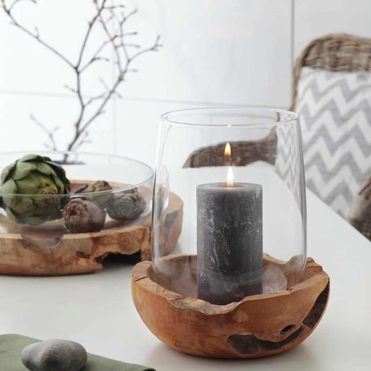 Leonardo Schale Terra, Glas und Teaksockel, individuell dekorierbar 2