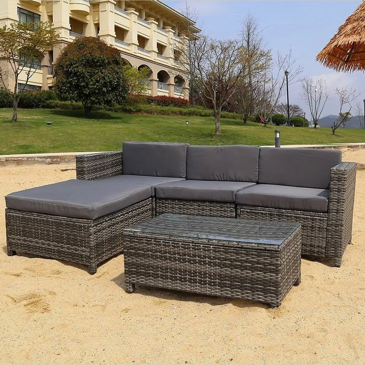 Melko Loungeset, flexibles Gartenmöbel-Set mit Sofa und Tisch — wetterfest, leicht zu reinigen, hohe Stabilität 3