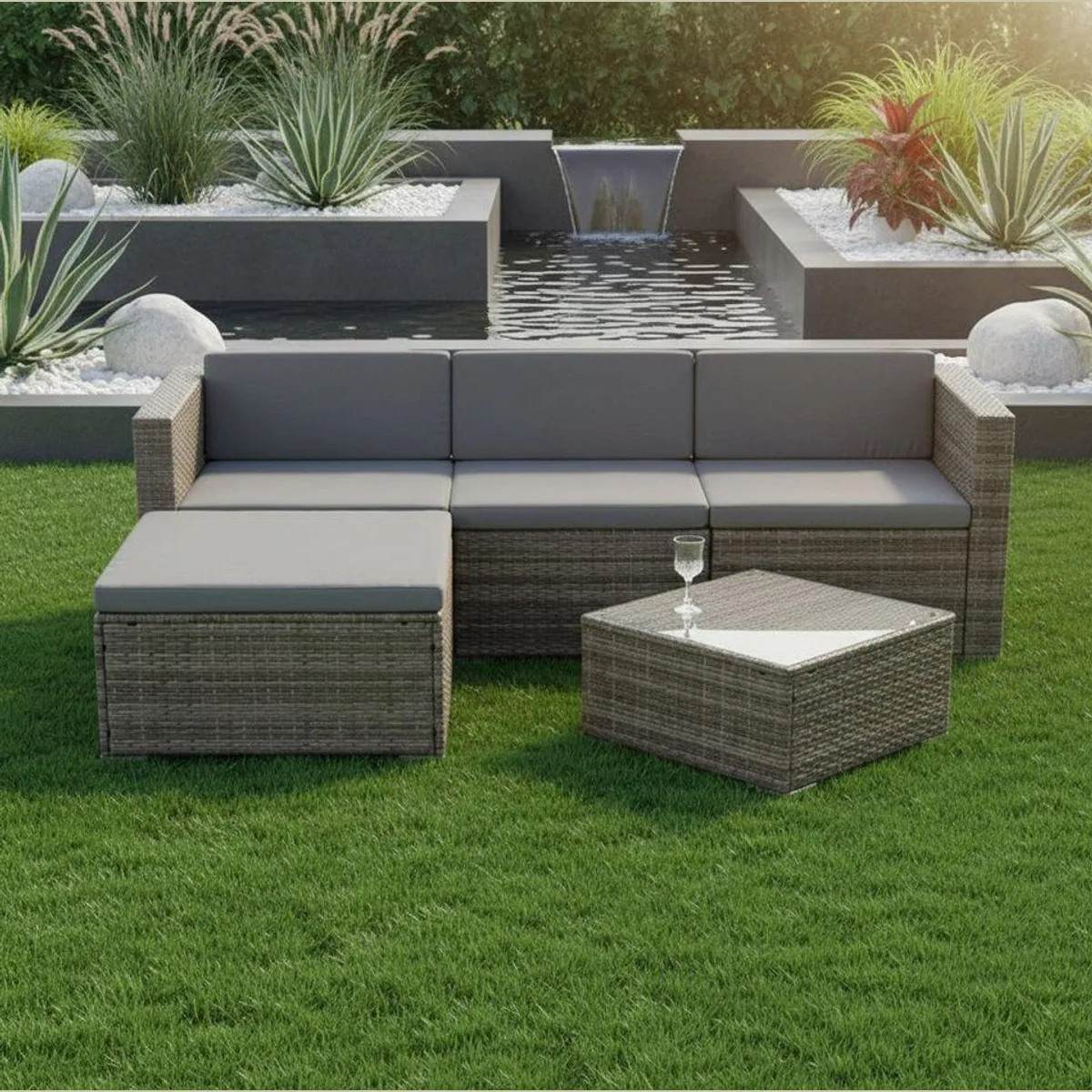 Melko Gartenlounge-Set 5tlg., wetterfest und flexibel kombinierbar
