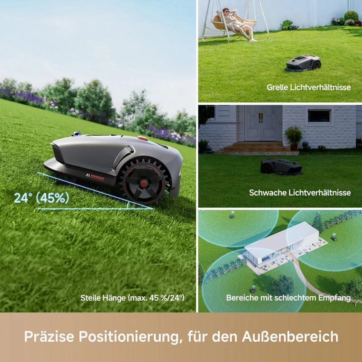 Mova Mähroboter 1000, für Rasenflächen bis 1000 m², Offroad-Reifen, App-gesteuert 4