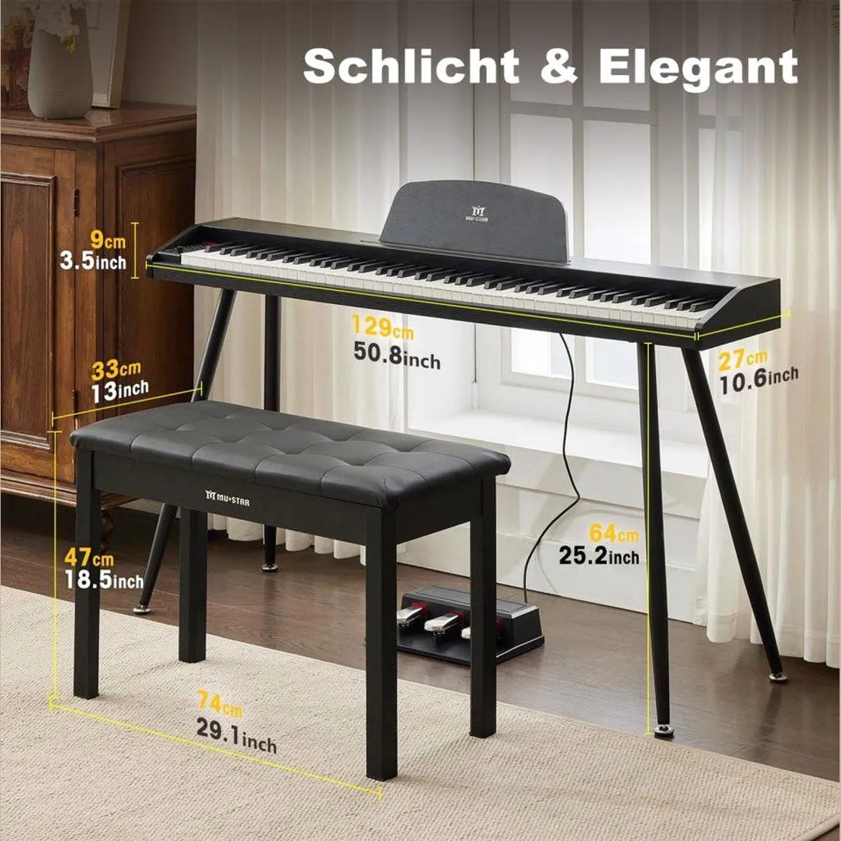 MUSTAR Digitalpiano 88 Tasten, ideal für Anfänger, inklusive 3 Pedalen 2