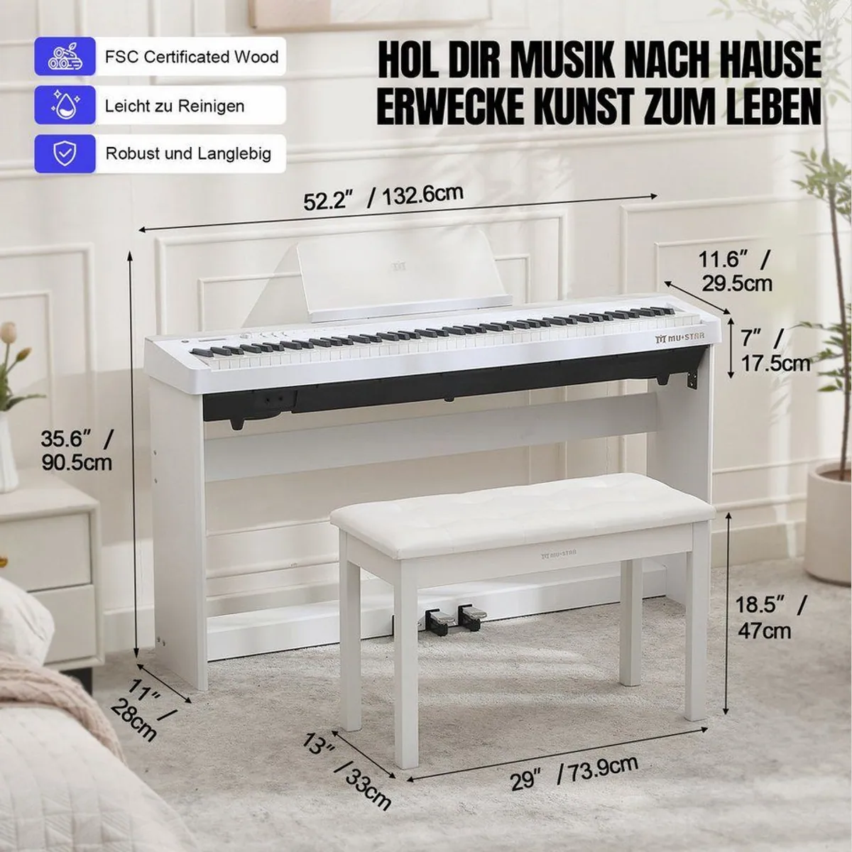 MUSTAR Digitalpiano 88-Tasten, Hammermechanik, 3 Pedale — vielseitig, transportabel, intuitiv 2