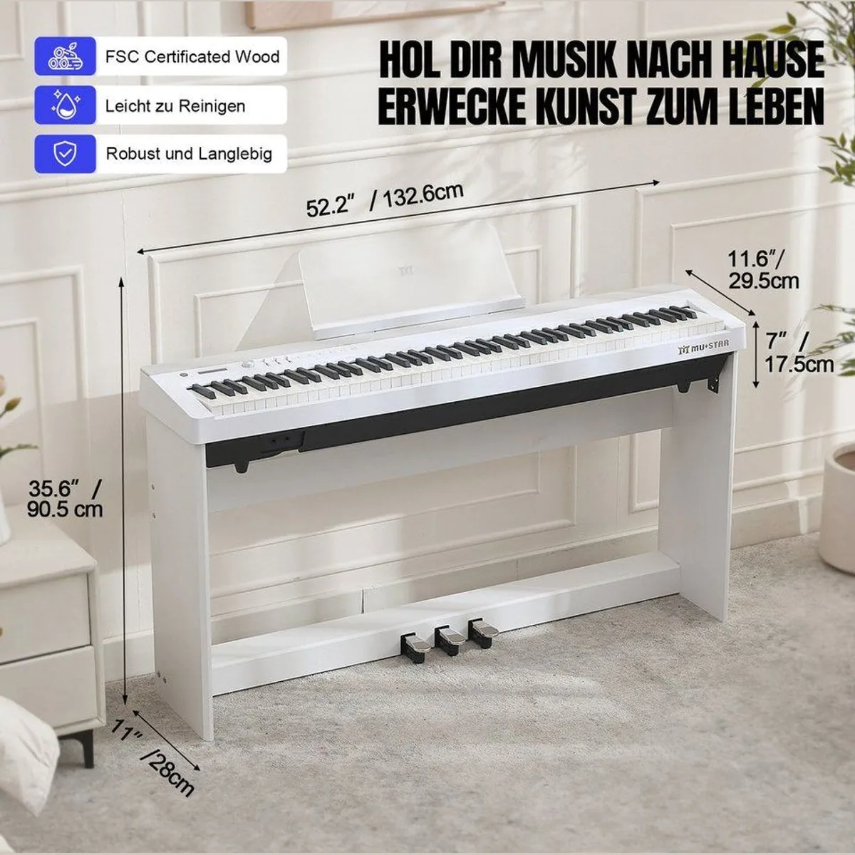 MUSTAR Digitalpiano 88-Tasten, Hammermechanik, 3 Pedale — vielseitig, transportabel, intuitiv 3