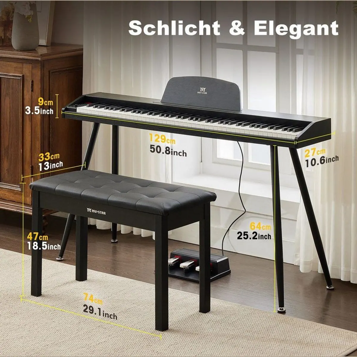 MUSTAR Digitalpiano, 88 anschlagdynamische Tasten, portabel und vielseitig 2