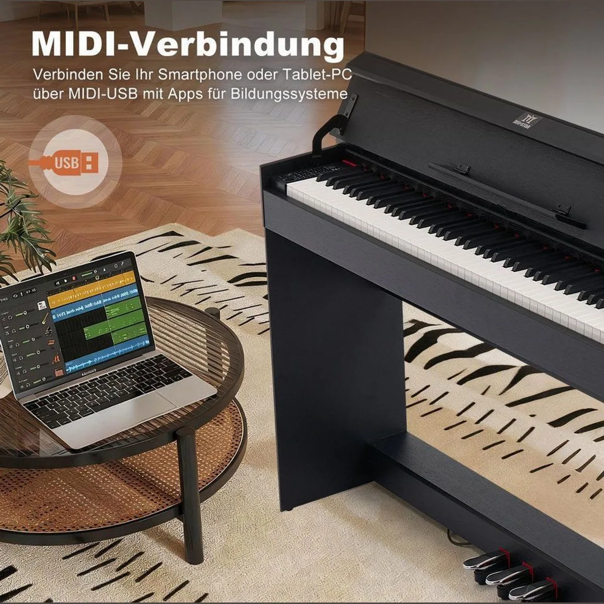 MUSTAR Digitalpiano, 88 Tasten, Bluetooth & 3 Pedale — Halbgewichtete Tasten, Stereolautsprecher, Aufzeichnung 5