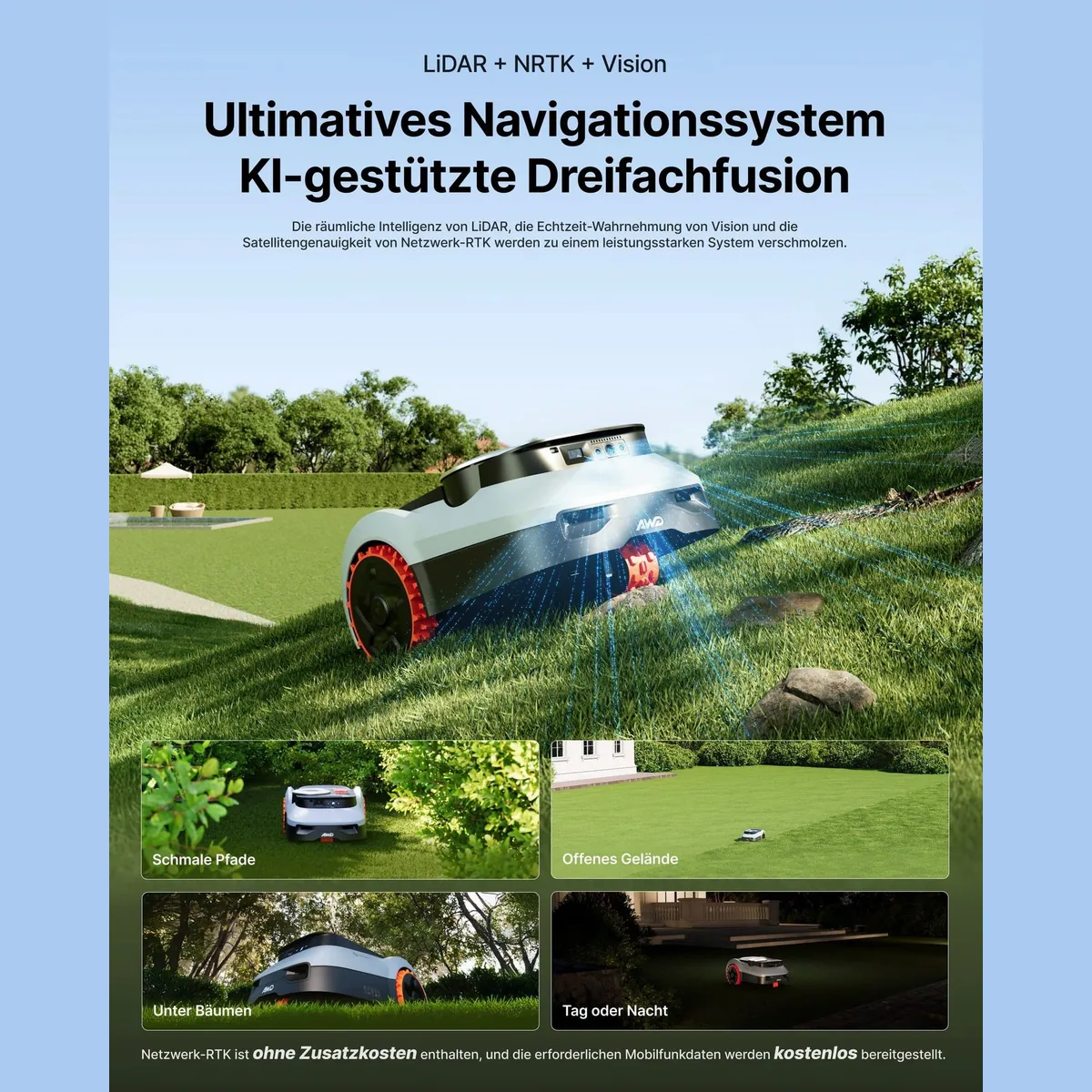 NAVIMOW i210/i220 Rasenmähroboter, präzise LiDAR-Navigation, Allradantrieb für Steigungen 2