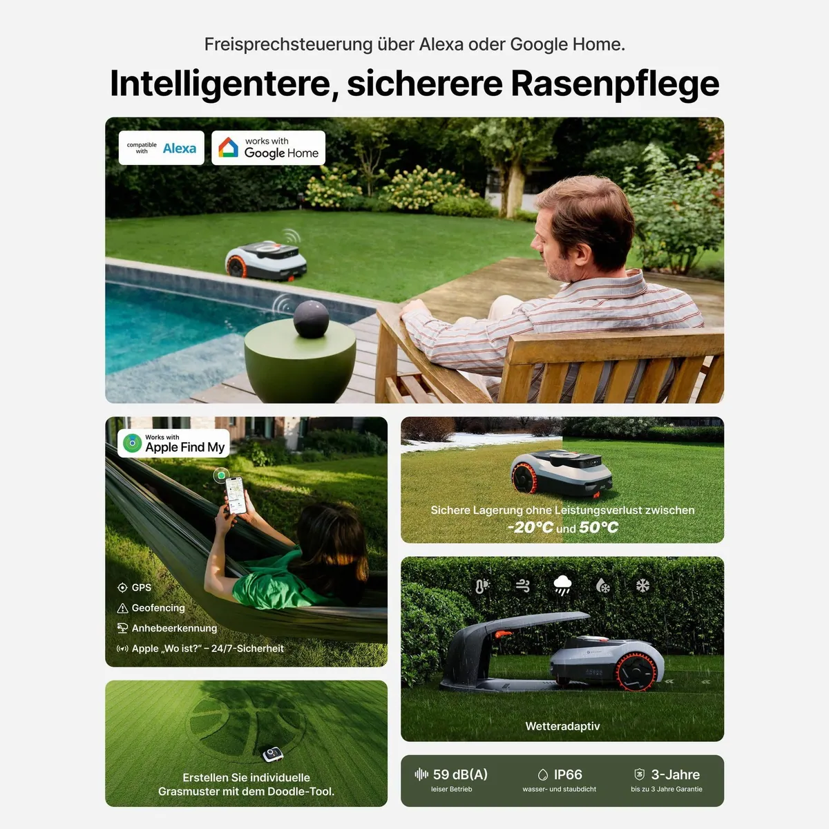 NAVIMOW i210/i220 Rasenmähroboter, präzise LiDAR-Navigation, Allradantrieb für Steigungen 3