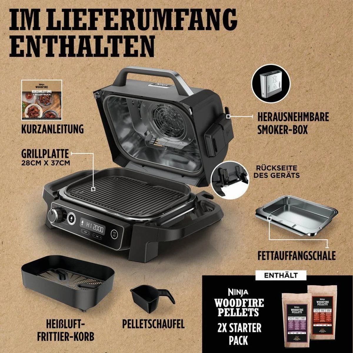 NINJA Woodfire OG701EU Tischgrill, 2400 W, vielseitig einsetzbar 5