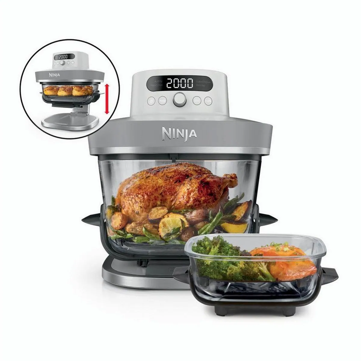 NINJA CRISPi PRO XL, 5,7 L Heißluftfritteuse, 5 Programme, Glasbehälter