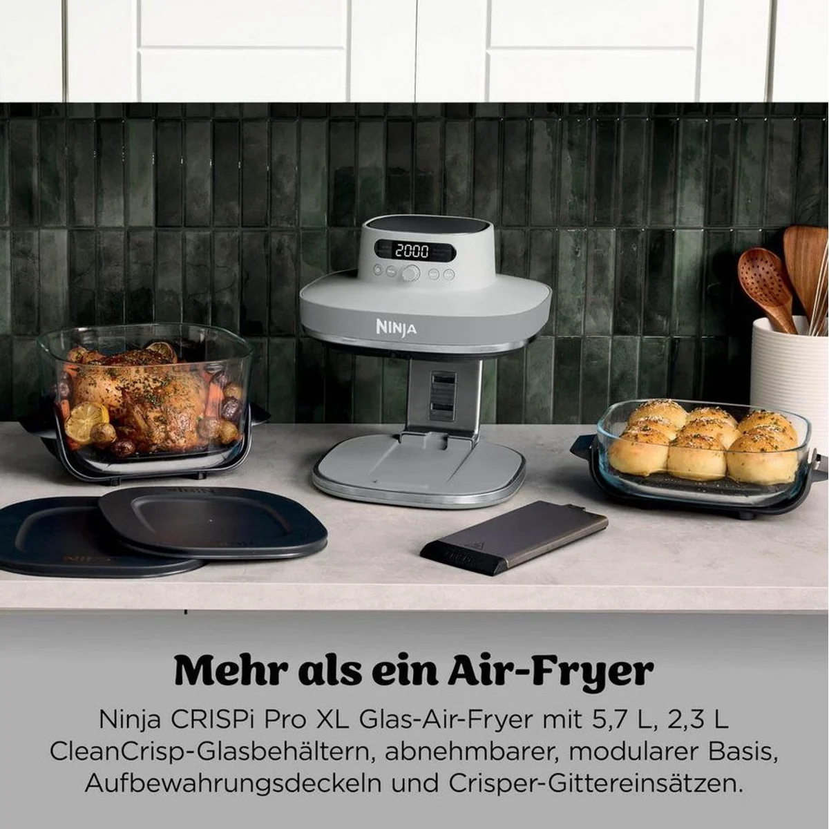 NINJA CRISPi PRO XL, 5,7 L Heißluftfritteuse, 5 Programme, Glasbehälter 4