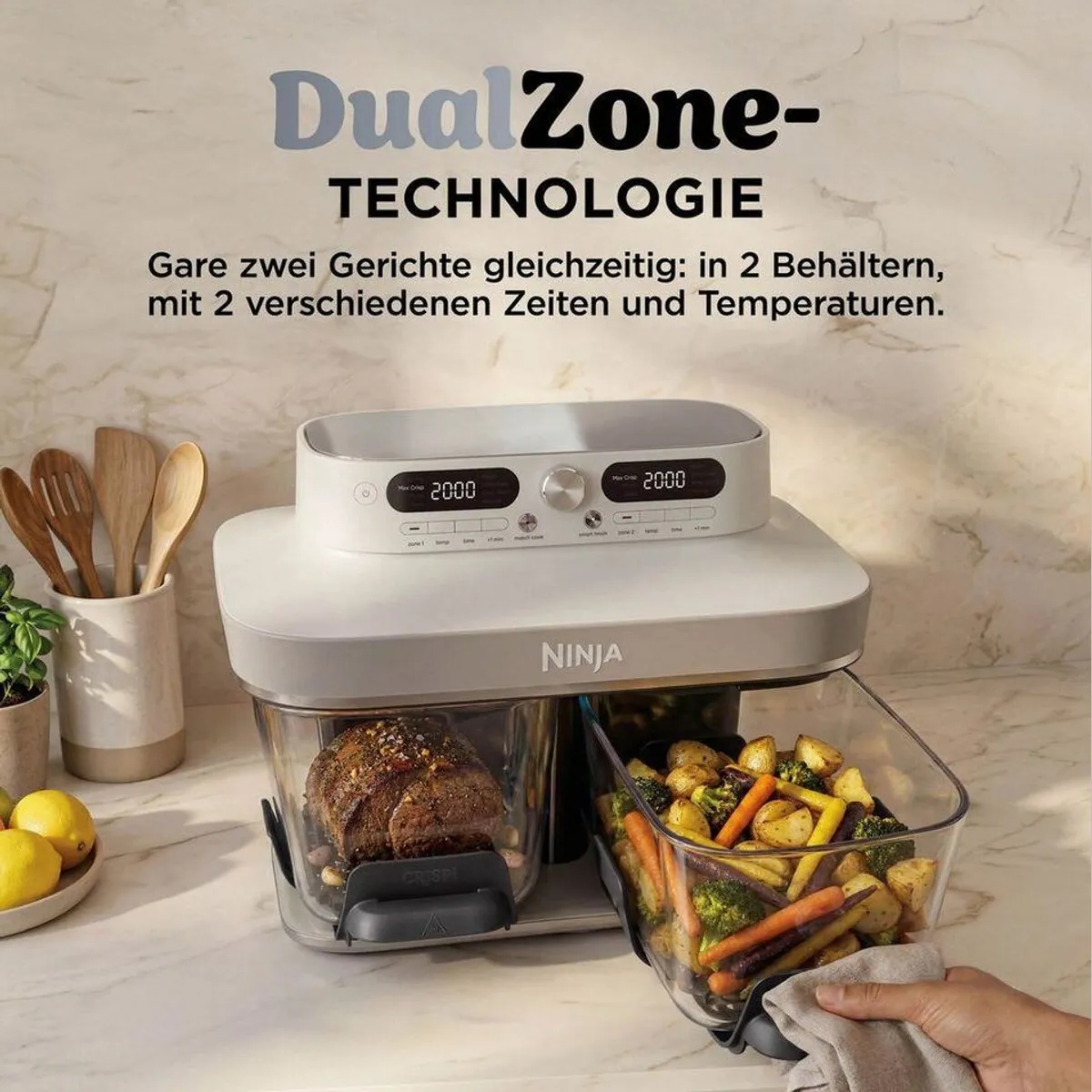 NINJA Heißluftfritteuse DD102EUIV2, doppelte Kochzone, 8 Funktionen 3