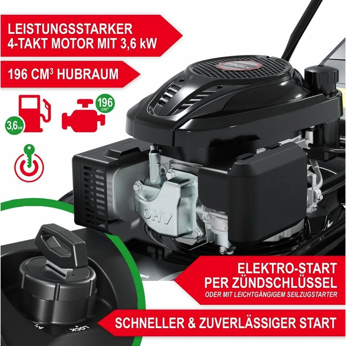 Onbest Tornado X-Cut Benzinrasenmäher, 5in1-Funktion, 6,5 PS — vielseitig und leistungsstark 4