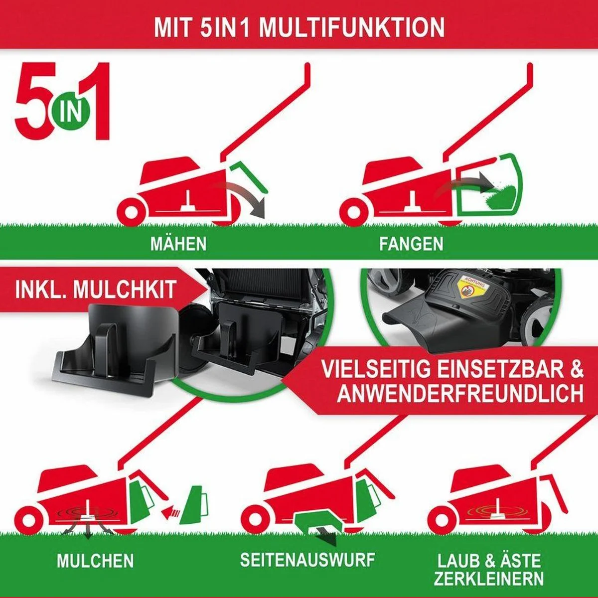 Onbest Tornado X-Cut Benzinrasenmäher, 5in1-Funktion, 6,5 PS — vielseitig und leistungsstark 5