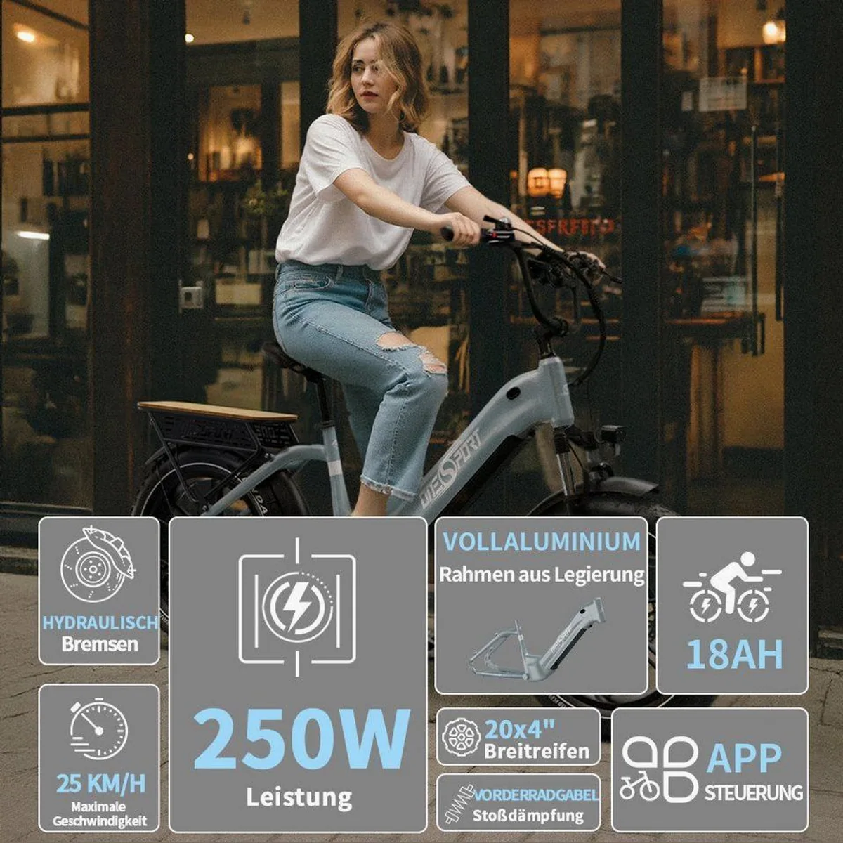 Onesport E-Bike Cityrad, 250W Motor, 130 km Reichweite, hydraulische Bremsen 5