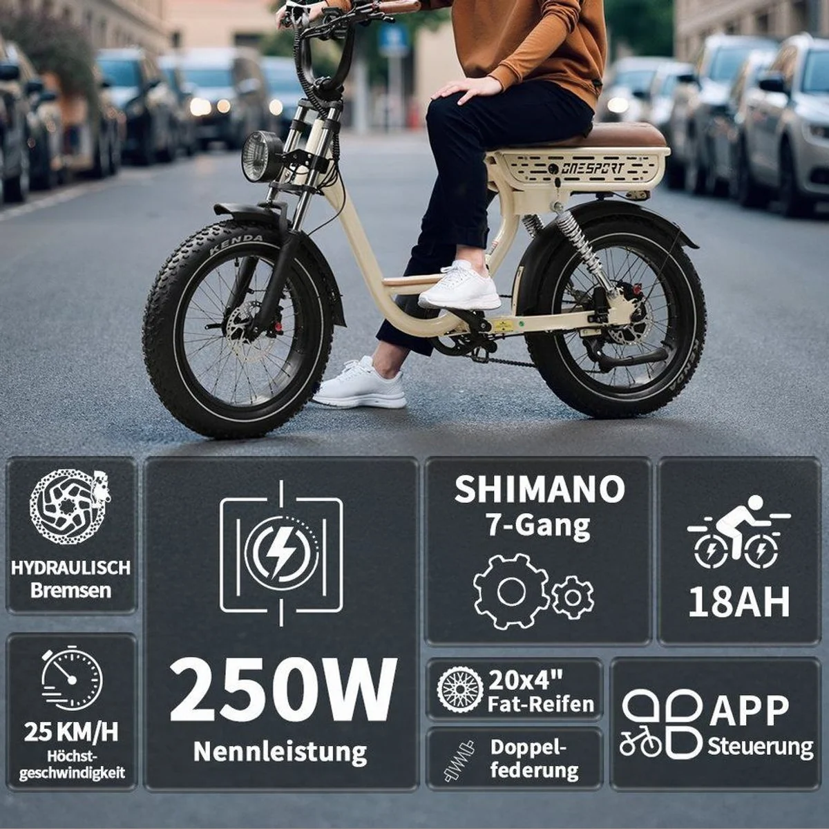 Onesport W77 E-Bike Cityrad, 250W Motor, 864Wh Akku, hydraulische Scheibenbremsen 3
