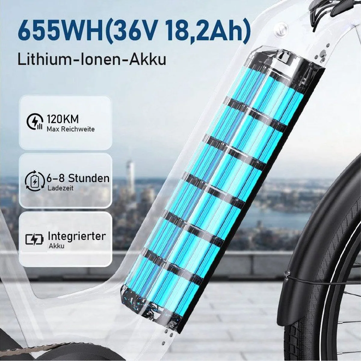 Onesport E-Bike Cityrad, 120 km Reichweite, 7-Gang Shimano, 250 W Heckmotor 5