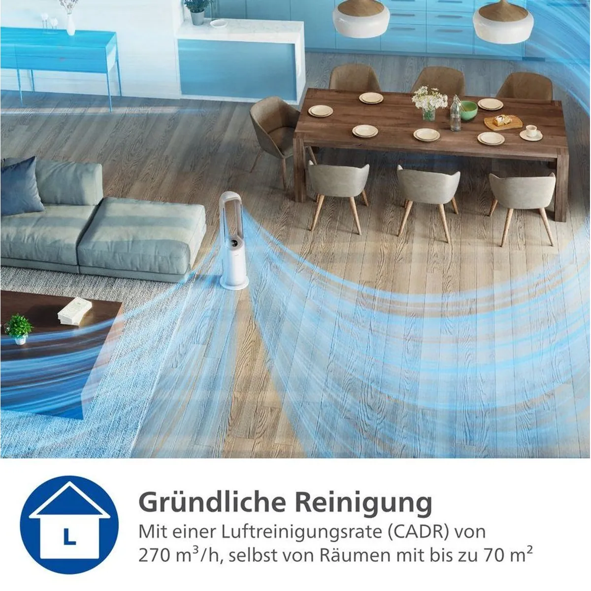 Philips AMF870 Luftreiniger, 3-in-1 Funktion, für Räume bis 70 m² 2