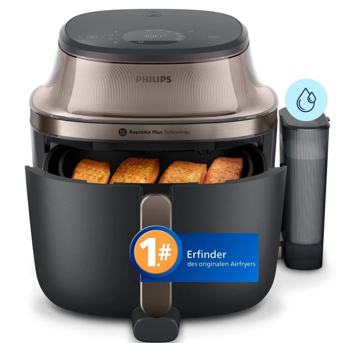 Philips Heißluftfritteuse NA547/07, Dampfgarfunktion, 7,2L Kapazität, 2000 W — vielseitig, effizient, leicht zu reinigen