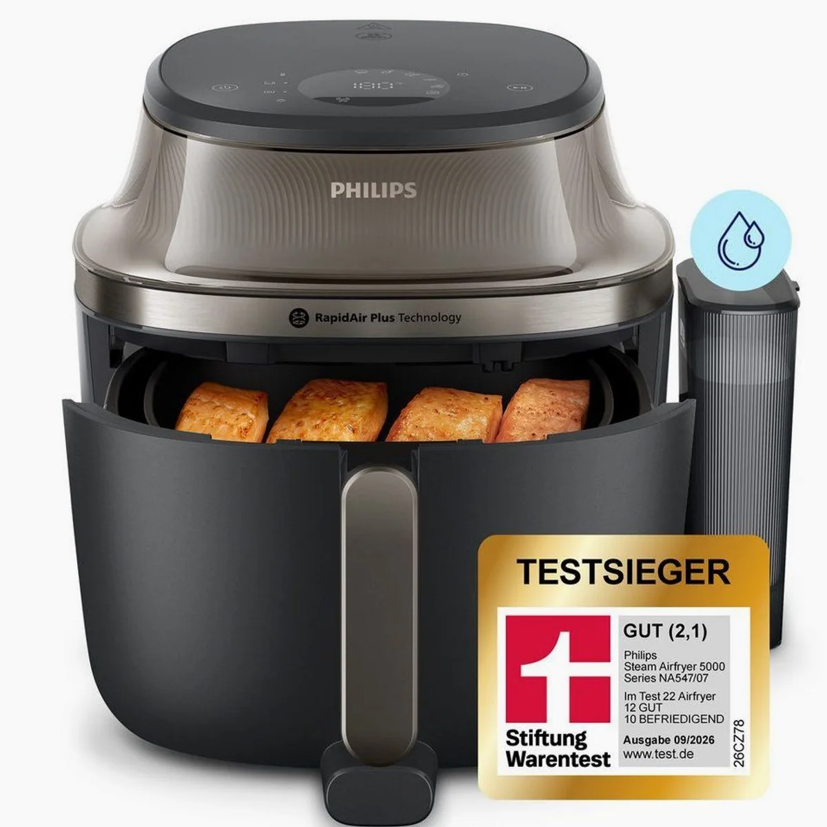 Philips Heißluftfritteuse NA547/07, Dampfgarfunktion, 7,2L Kapazität, 2000 W — vielseitig, effizient, leicht zu reinigen 2