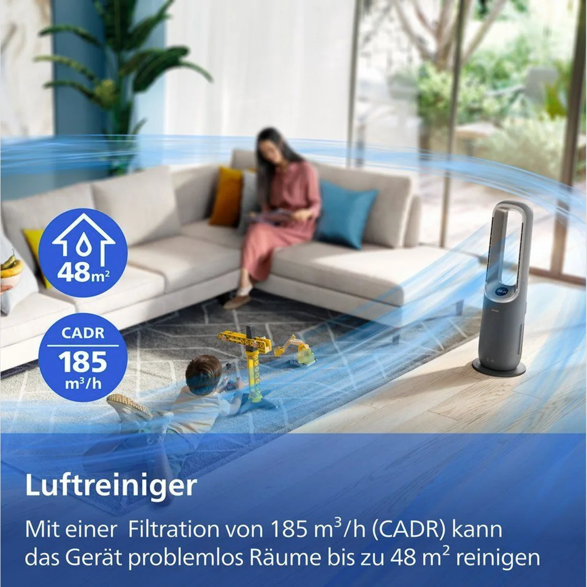 Philips AMF970/10 AirPerformer, 4-in-1 Luftreiniger für 48 m² — Reinigen, Kühlen, Heizen & Befeuchten 3