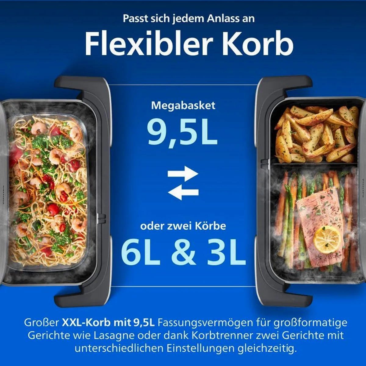 Philips Heißluftfritteuse NA565/02, 9,5L Kapazität, Dampfgarfunktion, 2750 W 2