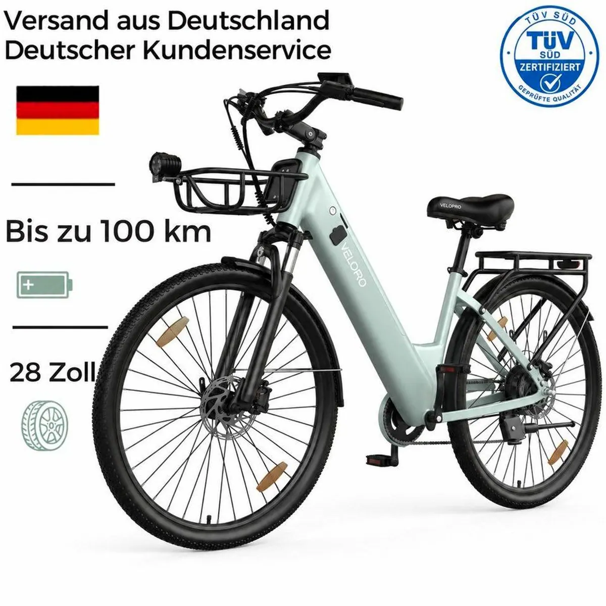PIXAR E-Bike Cityrad Pedelec 28 Zoll, 100 km Reichweite, 250W Motor, Shimano 7-Gang